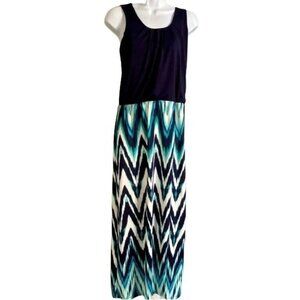 Go Coco Sleeveless Maxi Dress Blue and Green Womens Medium